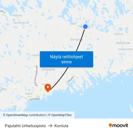 Pajulahti Urheiluopisto to Kontula map