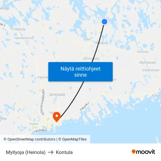 Myllyoja (Heinola) to Kontula map