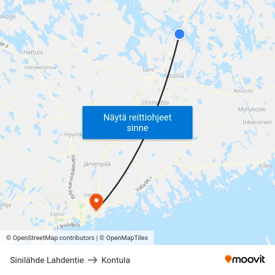 Sinilähde Lahdentie to Kontula map