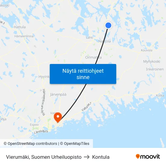 Vierumäki, Suomen Urheiluopisto to Kontula map