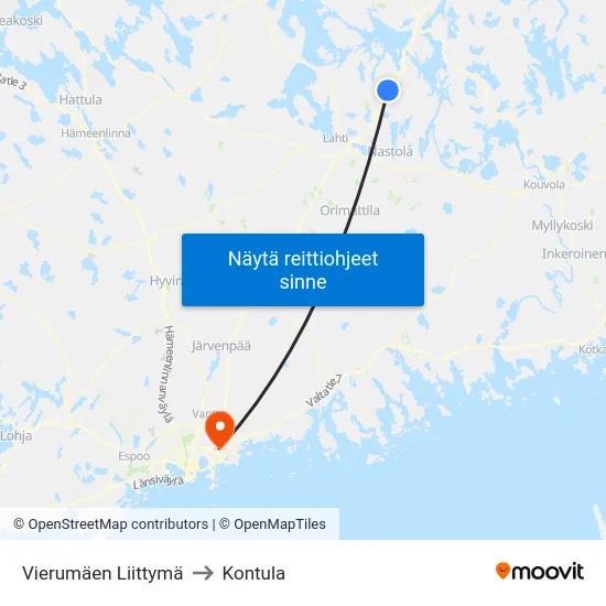 Vierumäen Liittymä to Kontula map