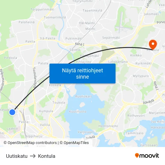 Uutiskatu to Kontula map