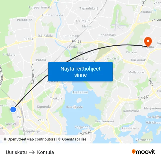 Uutiskatu to Kontula map