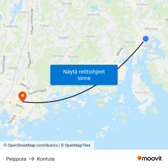 Peippola to Kontula map