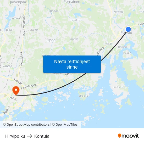 Hirvipolku to Kontula map