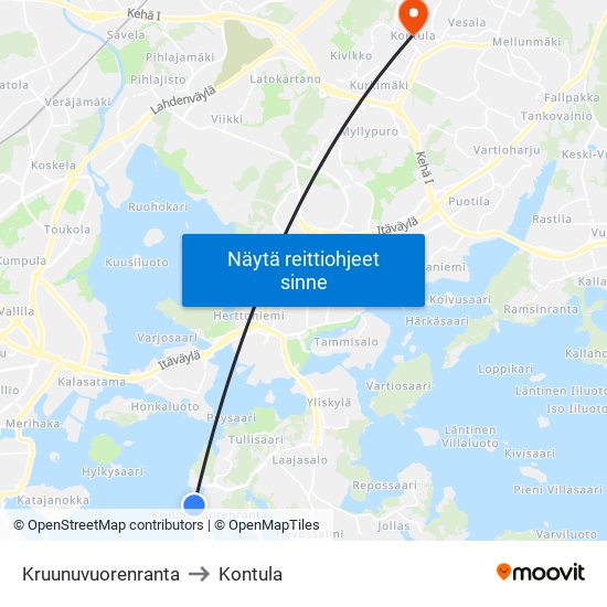 Kruunuvuorenranta to Kontula map