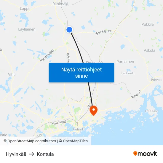 Hyvinkää to Kontula map