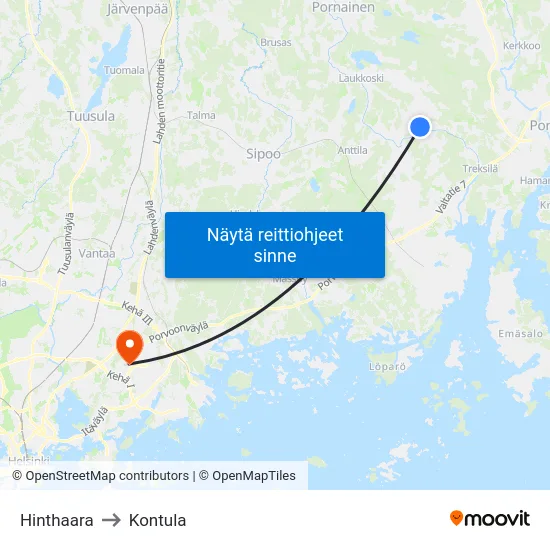 Hinthaara to Kontula map