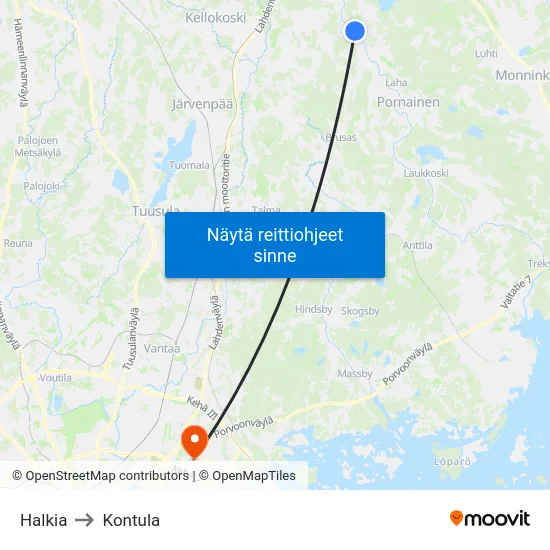 Halkia to Kontula map