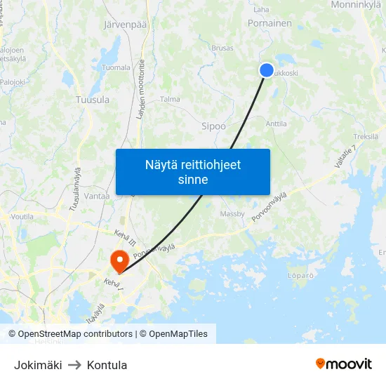 Jokimäki to Kontula map