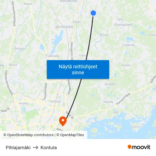 Pihlajamäki to Kontula map