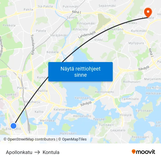 Apollonkatu to Kontula map