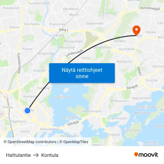 Hattulantie to Kontula map