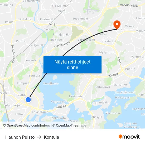 Hauhon Puisto to Kontula map