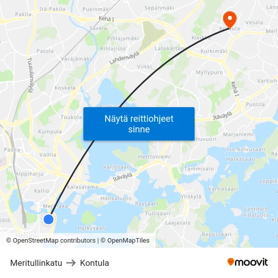 Meritullinkatu to Kontula map