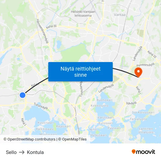 Sello to Kontula map