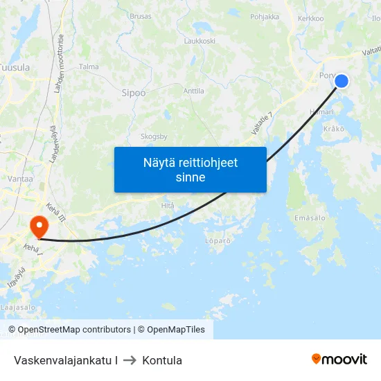 Vaskenvalajankatu I to Kontula map