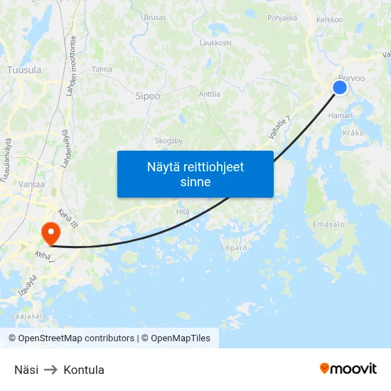 Näsi to Kontula map