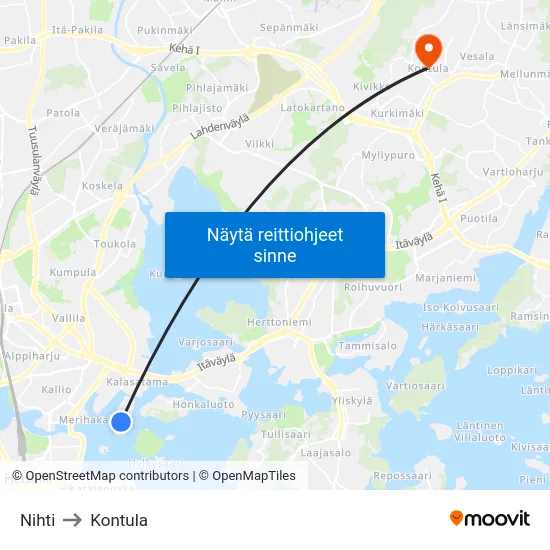 Nihti to Kontula map