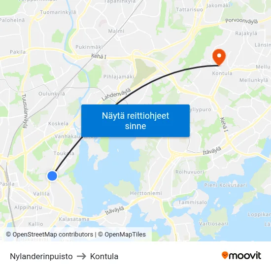 Nylanderinpuisto to Kontula map