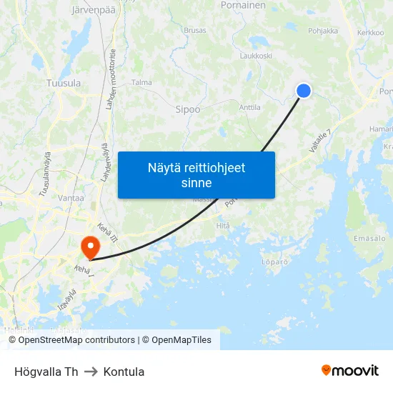 Högvalla Th to Kontula map