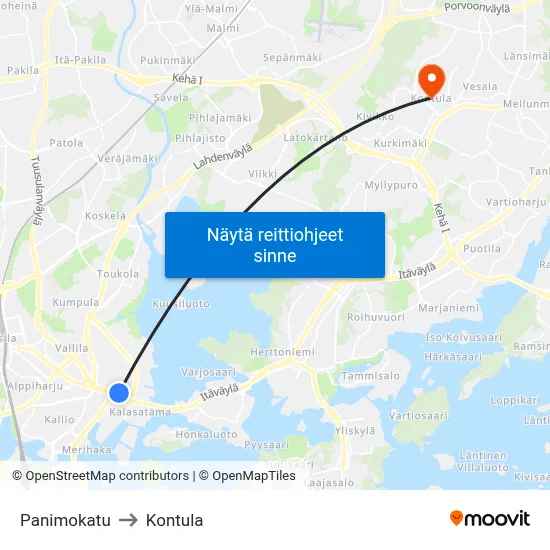 Panimokatu to Kontula map