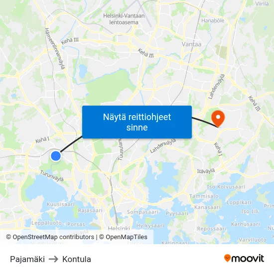 Pajamäki to Kontula map