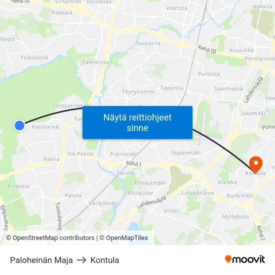 Paloheinän Maja to Kontula map