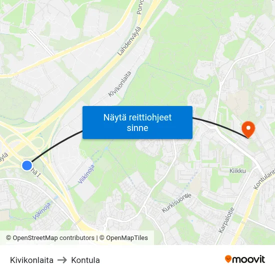 Kivikonlaita to Kontula map