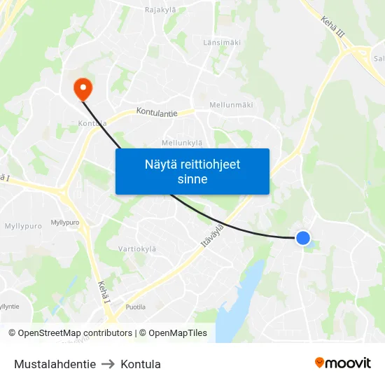 Mustalahdentie to Kontula map