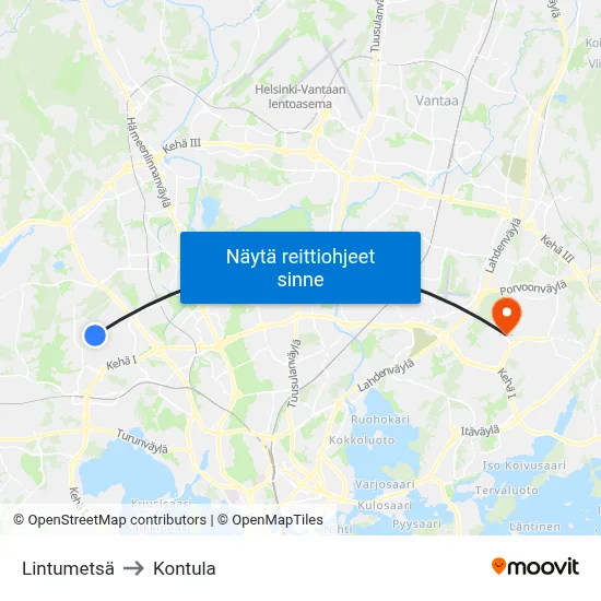 Lintumetsä to Kontula map