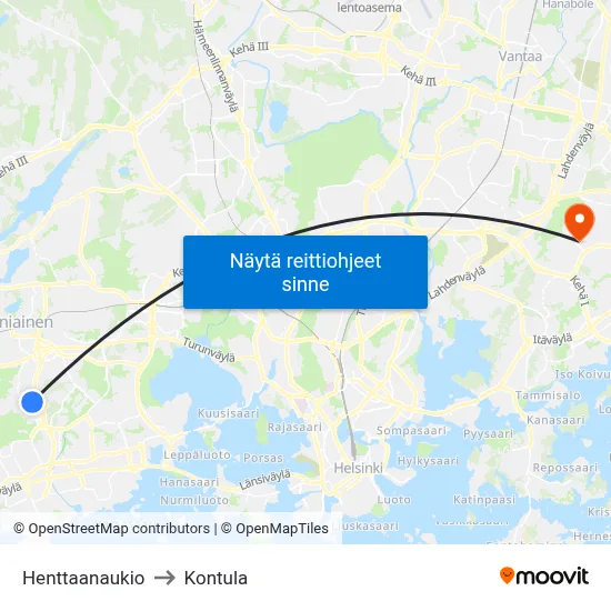 Henttaanaukio to Kontula map