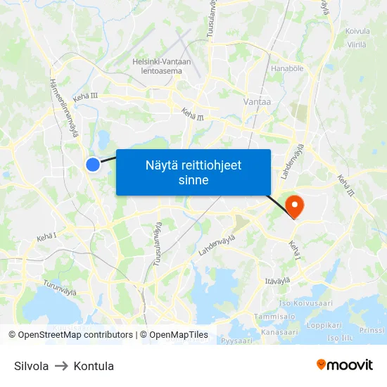 Silvola to Kontula map