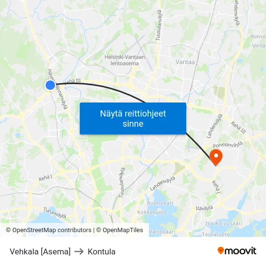 Vehkala [Asema] to Kontula map