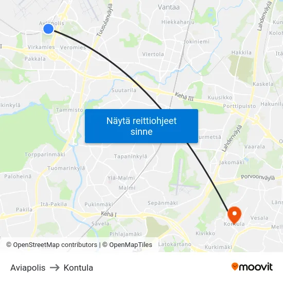 Aviapolis to Kontula map