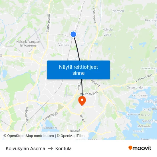 Koivukylän Asema to Kontula map