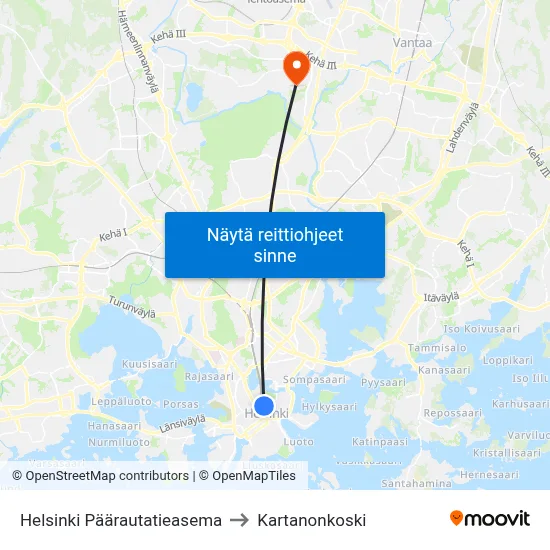 Helsinki Päärautatieasema to Kartanonkoski map