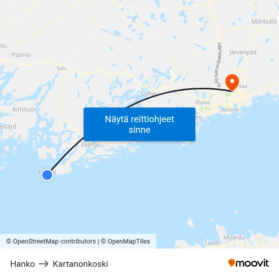 Hanko to Kartanonkoski map