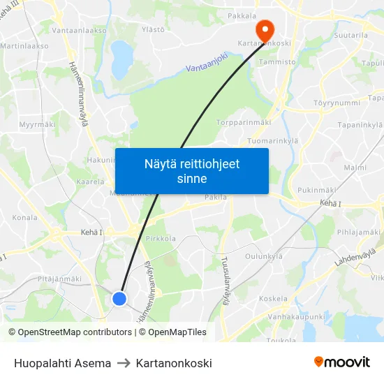 Huopalahti Asema to Kartanonkoski map