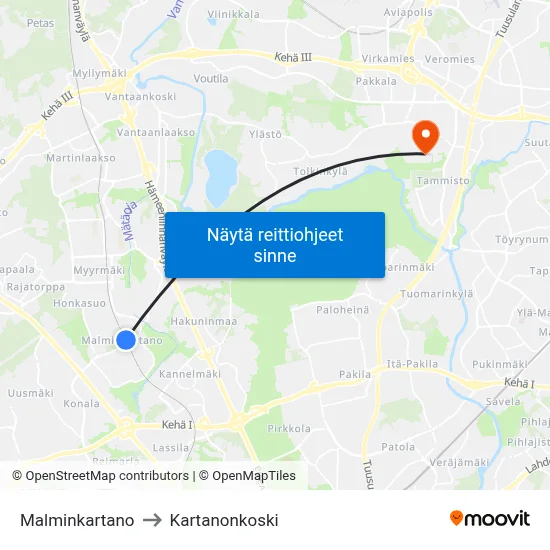 Malminkartano to Kartanonkoski map
