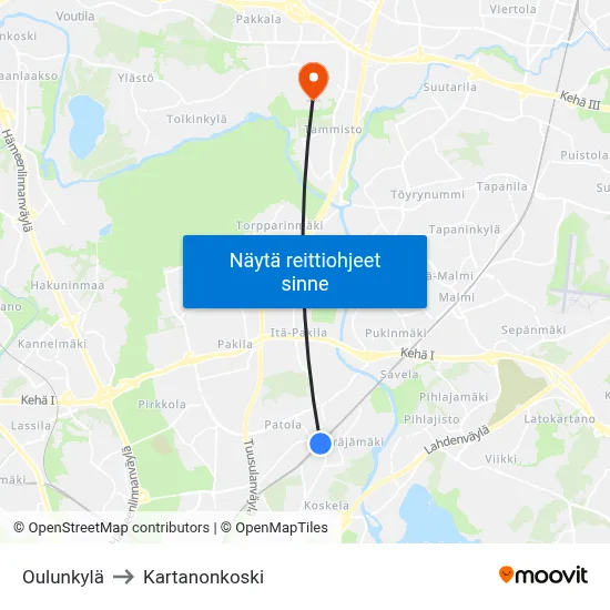 Oulunkylä to Kartanonkoski map