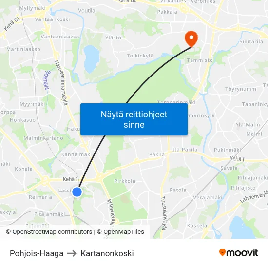 Pohjois-Haaga to Kartanonkoski map