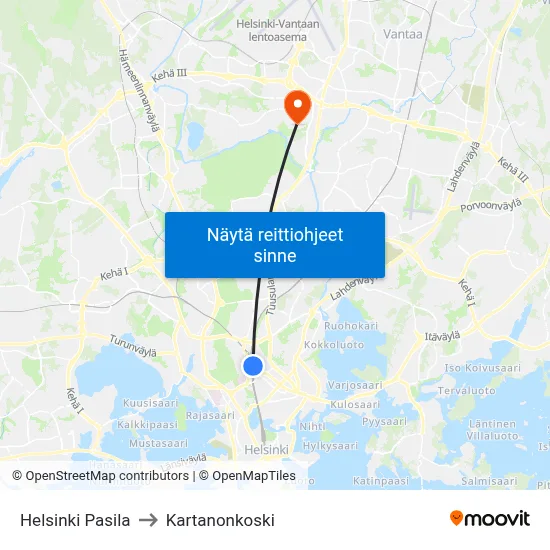 Helsinki Pasila to Kartanonkoski map