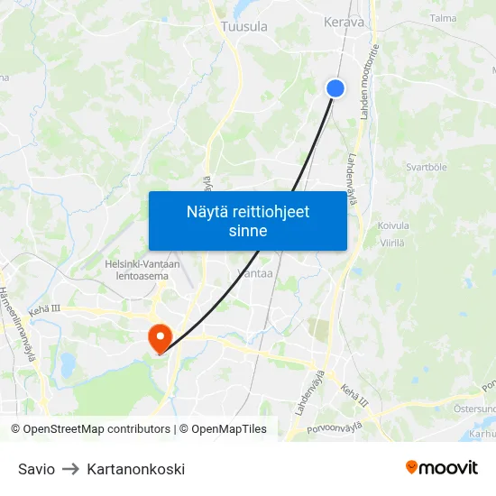 Savio to Kartanonkoski map