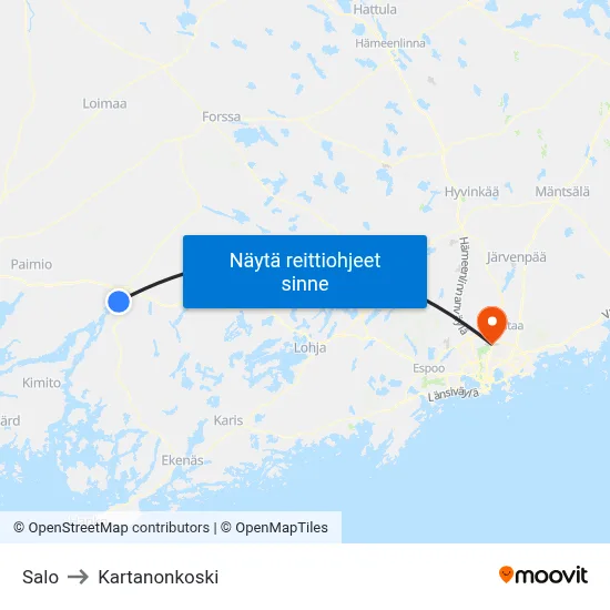 Salo to Kartanonkoski map