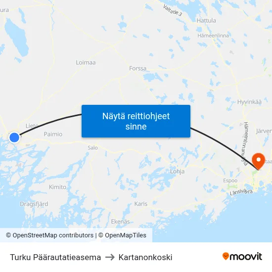 Turku Päärautatieasema to Kartanonkoski map