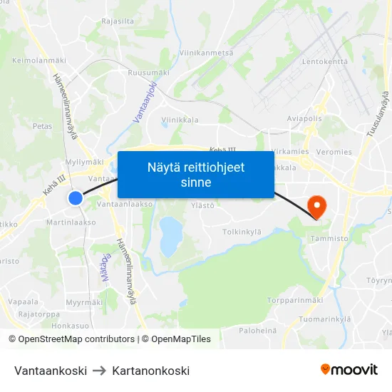 Vantaankoski to Kartanonkoski map