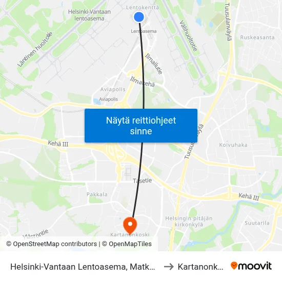 Helsinki-Vantaan Lentoasema, Matkakeskus to Kartanonkoski map