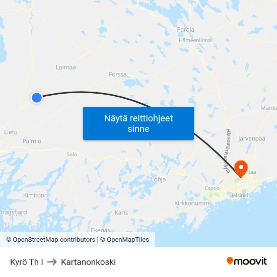 Kyrö Th I to Kartanonkoski map