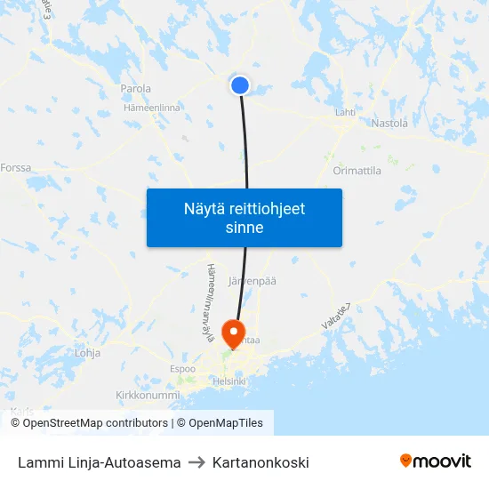 Lammi Linja-Autoasema to Kartanonkoski map